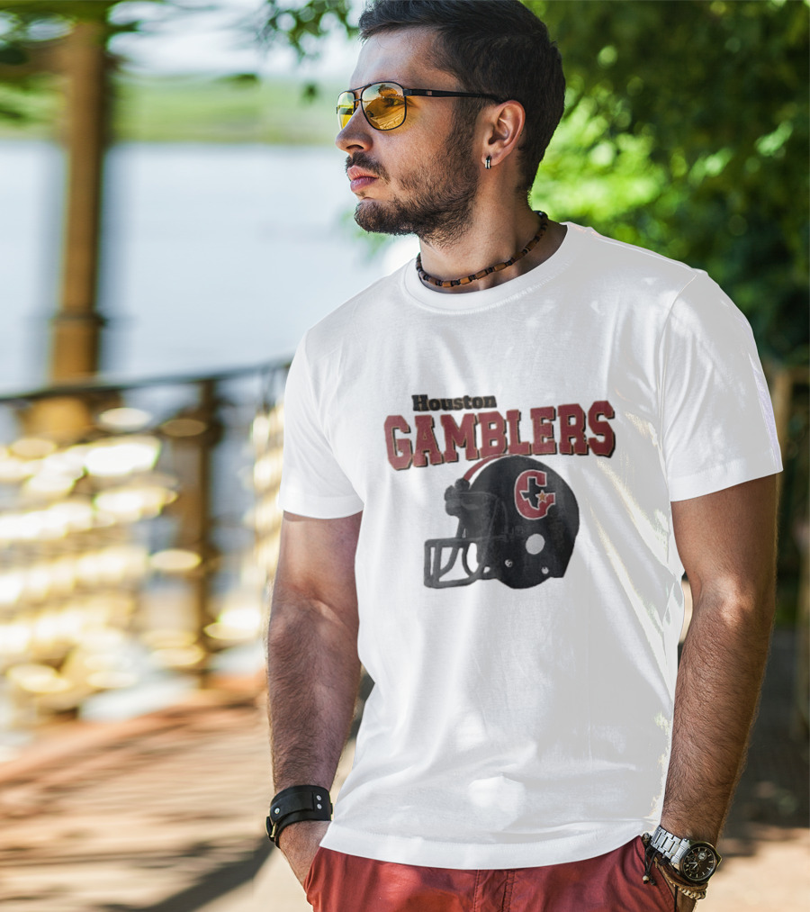 Houston Gamblers Distressed Football Helmet T-Shirt