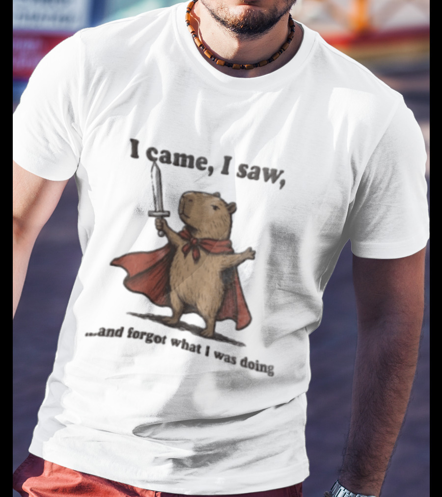 I Came I Saw Capybara Wearing Red Cape Holding Sword Forgot What I Was Doing T-Shirt