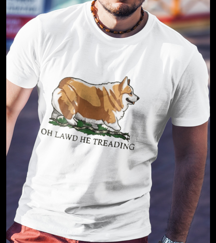 Oh Lawd He Treading Corgi On Snake Cartoon T-Shirt