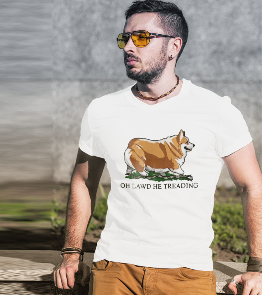 Oh Lawd He Treading Corgi On Snake Cartoon T-Shirt
