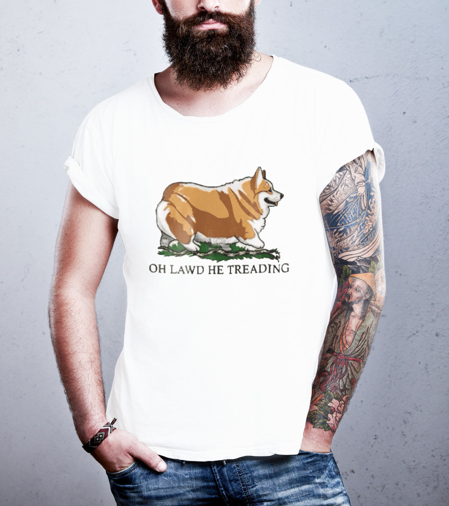 Oh Lawd He Treading Corgi On Snake Cartoon T-Shirt