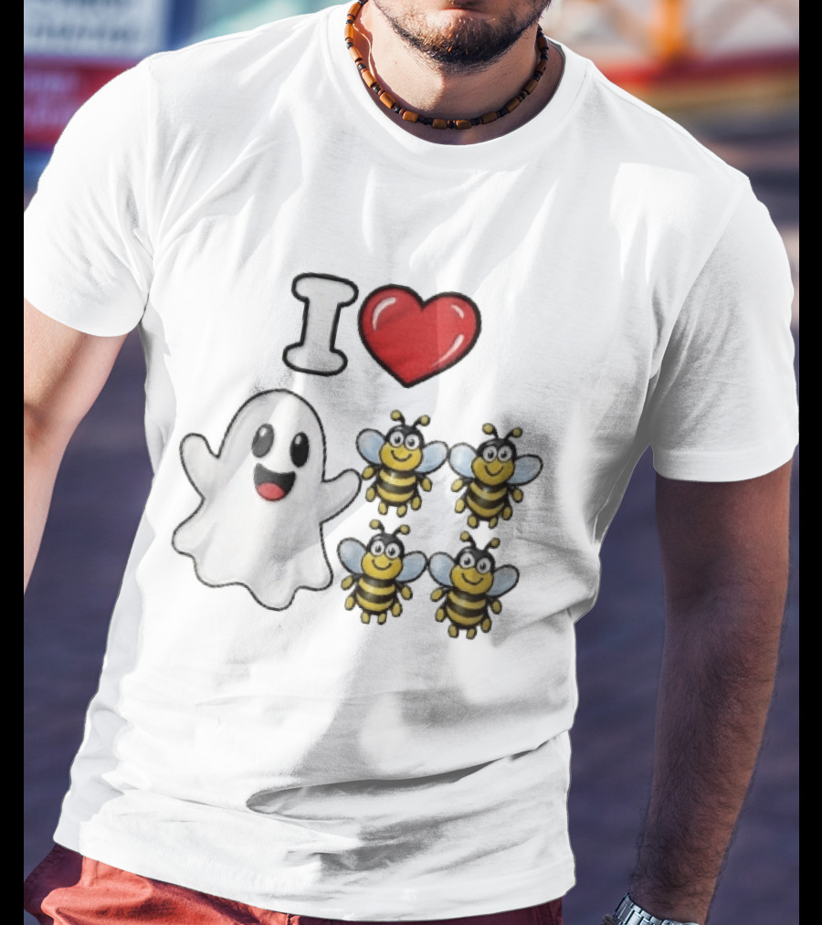 I Love Heart Ghost Honeybees Fun Halloween Cute T-Shirt