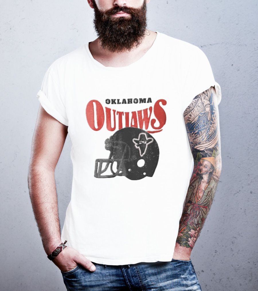 Oklahoma Outlaws Distressed Black Helmet Masked Bandit 2025 T-Shirt