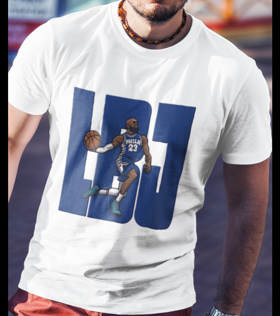 Philadelphia 76ers Phila 23 Cartoon Caricature Basketball Player Dribbling Lbj T-Shirt