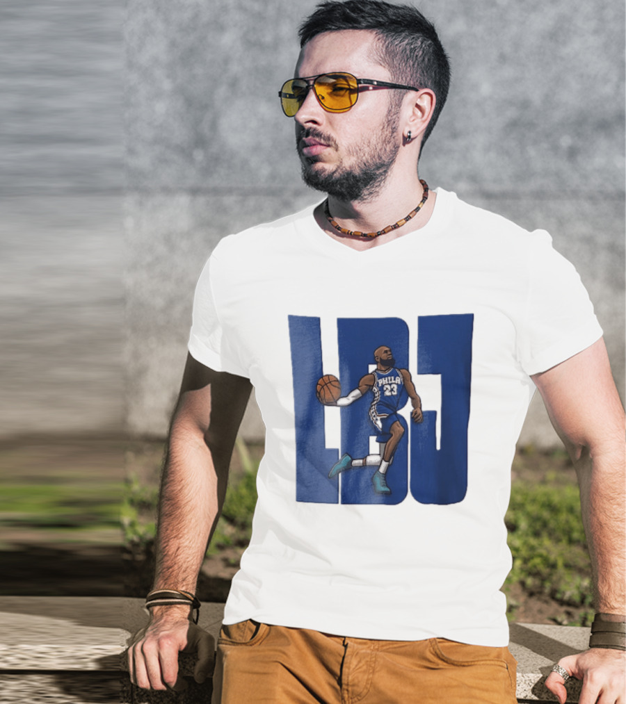 Philadelphia 76ers Phila 23 Cartoon Caricature Basketball Player Dribbling Lbj T-Shirt