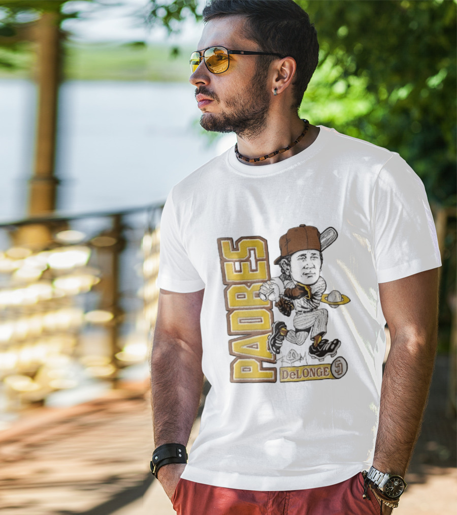 San Diego Padres DeLonge Cartoon Caricature Batter With Orbit Baseball T-Shirt