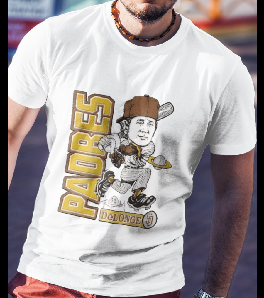 San Diego Padres DeLonge Cartoon Caricature Batter With Orbit Baseball T-Shirt
