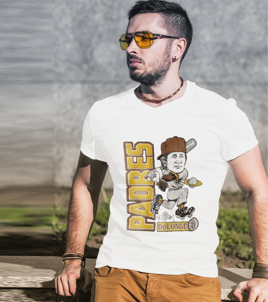 San Diego Padres DeLonge Cartoon Caricature Batter With Orbit Baseball T-Shirt