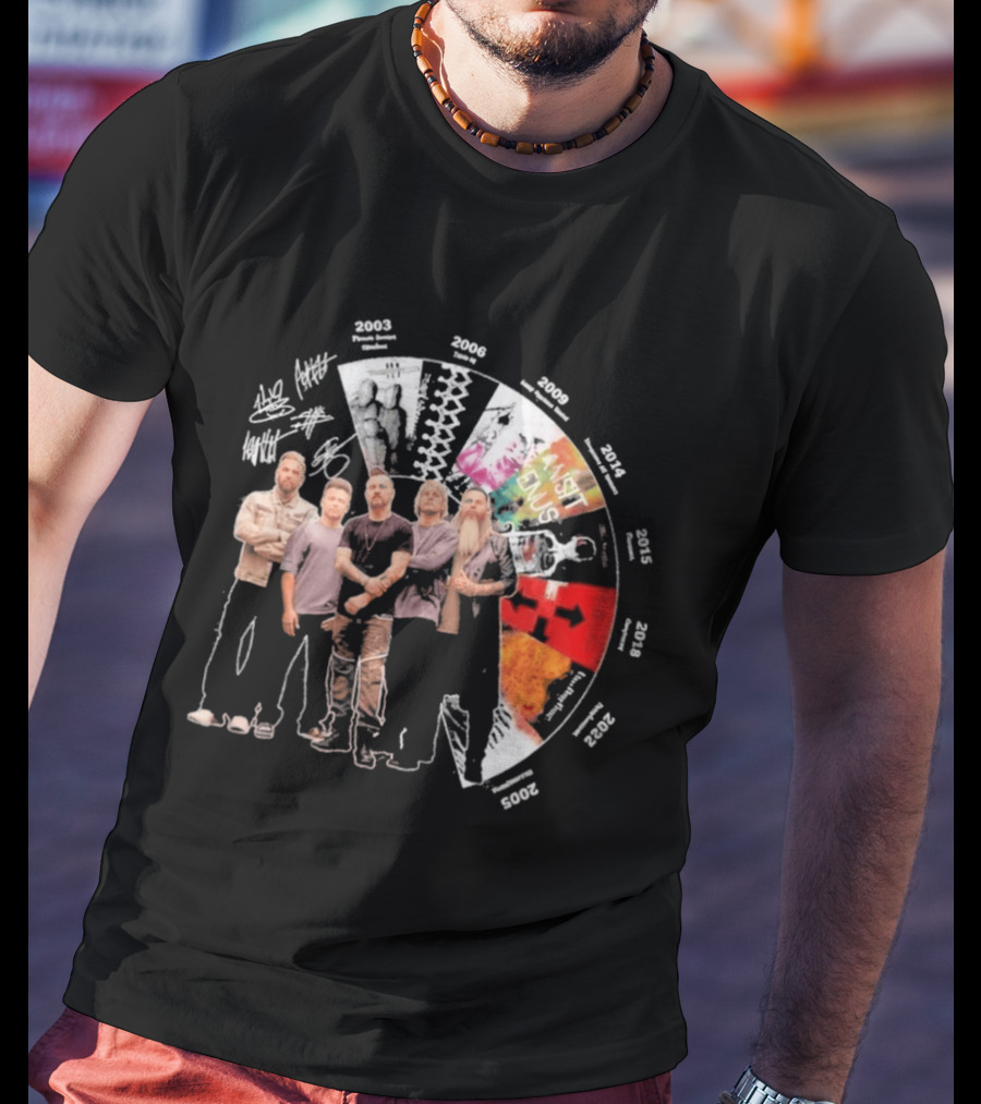 Three Days Grace Albums Timeline With Band Signatures And Discography Dates T-Shirt
