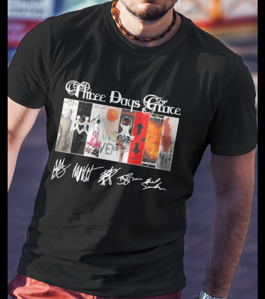 Three Days Grace All Album Covers Band Signatures T-Shirt