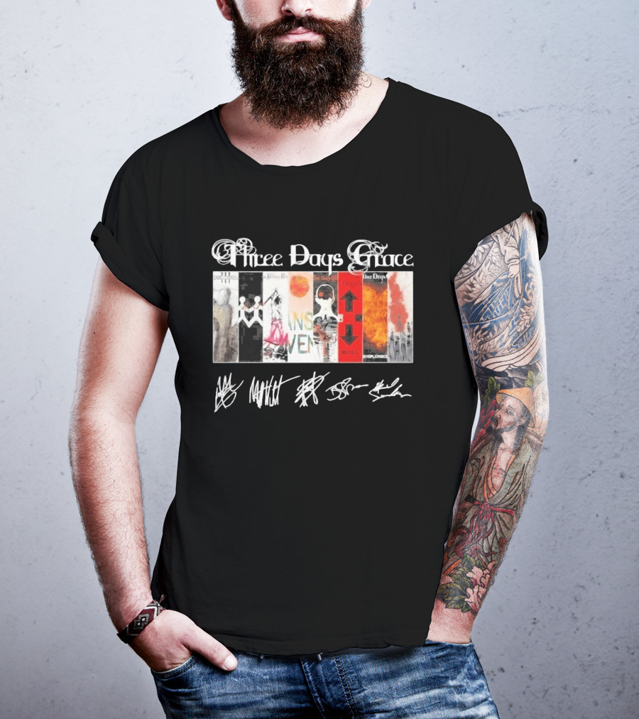 Three Days Grace All Album Covers Band Signatures T-Shirt