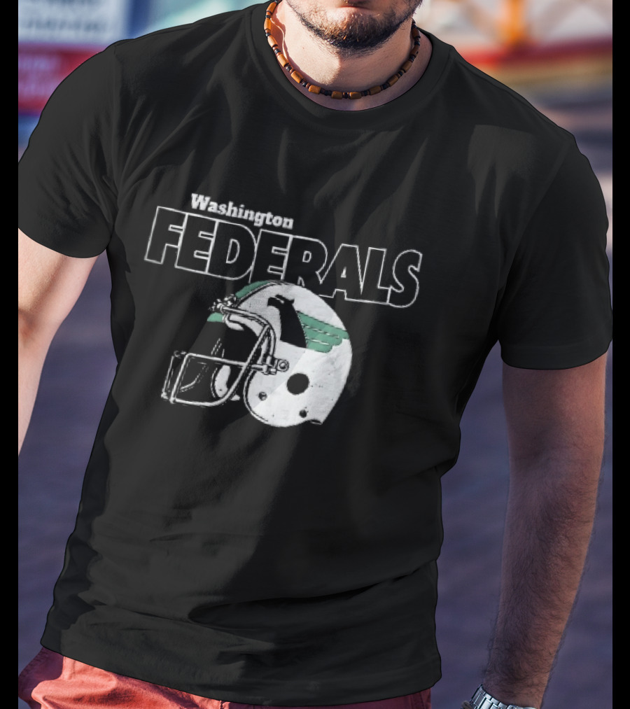Washington Federals Distressed Football Helmet Green Eagle T-Shirt