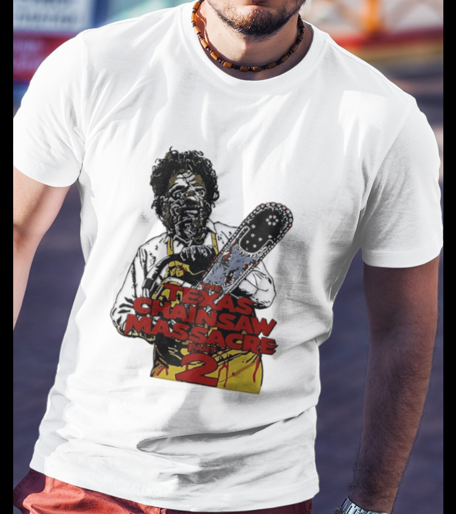 Texas Chainsaw Massacre Part 2 Leatherface Villain Bloody Chainsaw T-Shirt