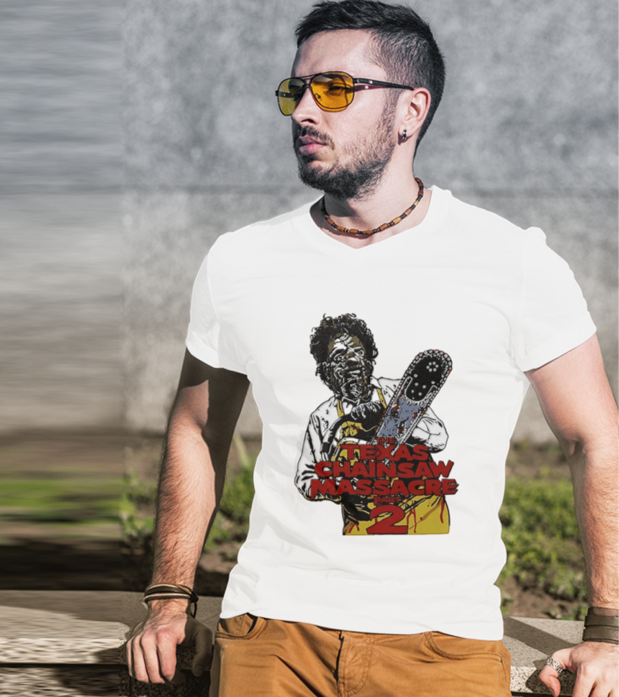 Texas Chainsaw Massacre Part 2 Leatherface Villain Bloody Chainsaw T-Shirt