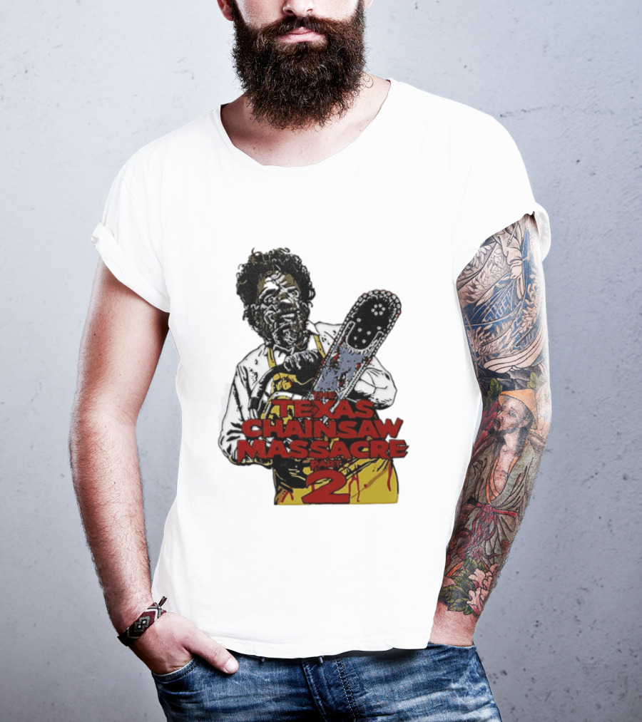 Texas Chainsaw Massacre Part 2 Leatherface Villain Bloody Chainsaw T-Shirt