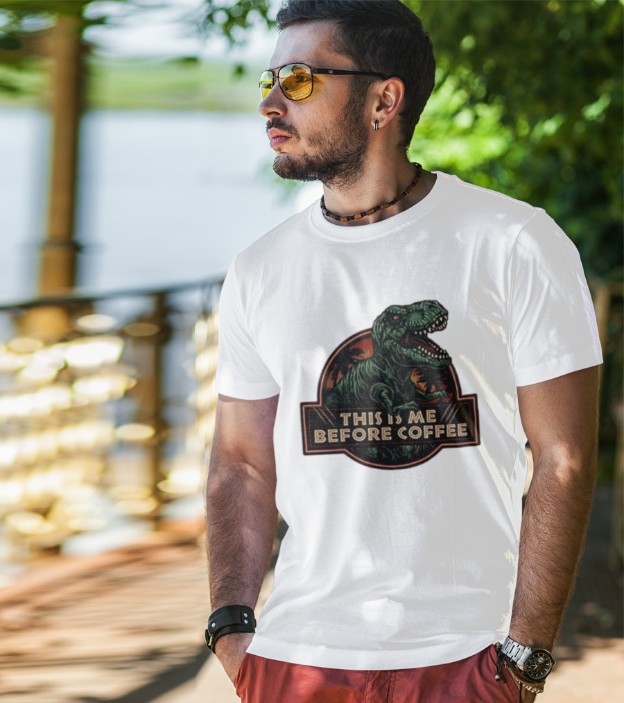 Tyrannosaurus Rex This Is Me Before Coffee Jurassic Park Dinosaur Fan T-Shirt