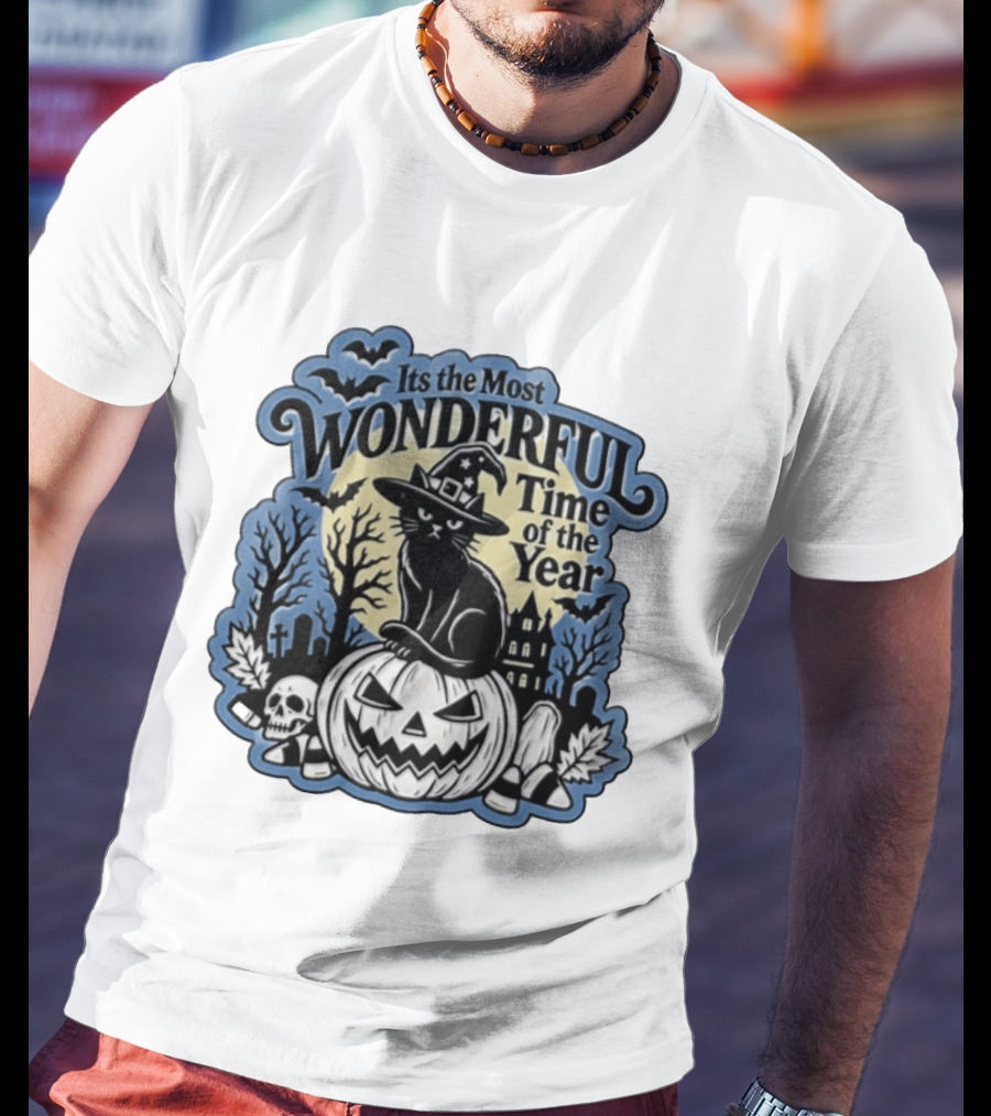 It's The Most Wonderful Time Of The Year Witch Cat Pumpkin Halloween T-Shirt
