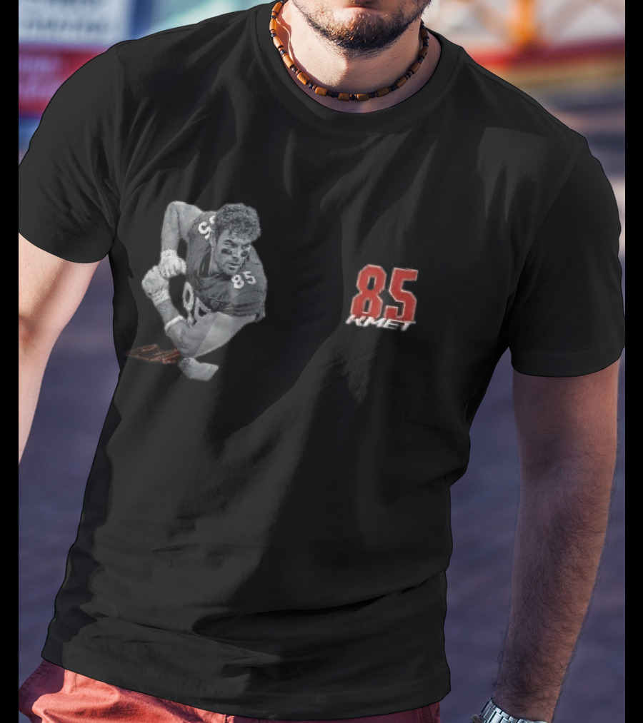 85 Kmet Monochrome Football Action Pose Red Jersey Number T-Shirt