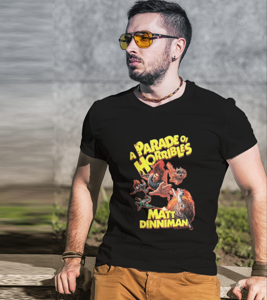 A Parade Of Horribles Matt Dinniman Action Fantasy Characters Flying Flaming Ball Adventure T-Shirt