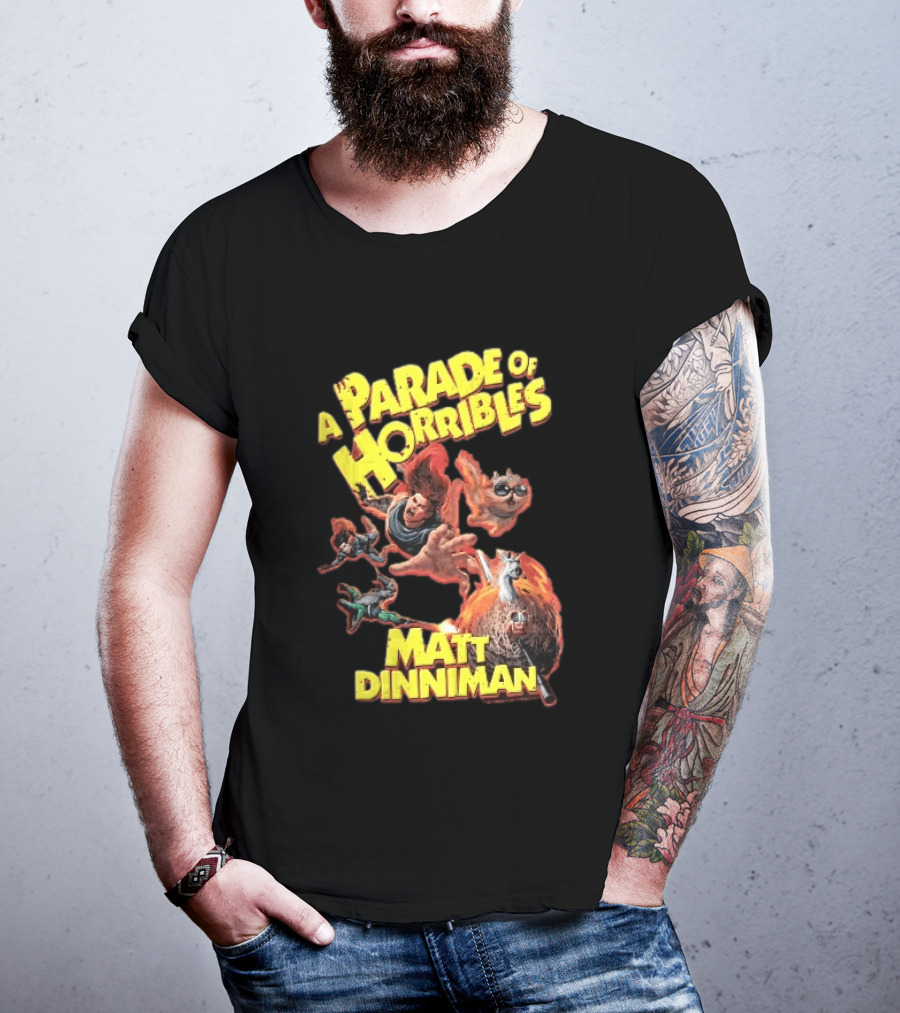 A Parade Of Horribles Matt Dinniman Action Fantasy Characters Flying Flaming Ball Adventure T-Shirt