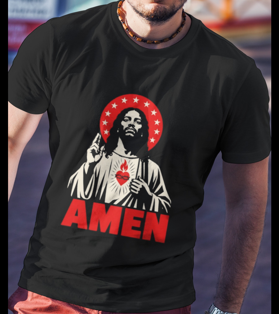 Amen Christ Ain't White Red Stars Iconic Representation T-Shirt