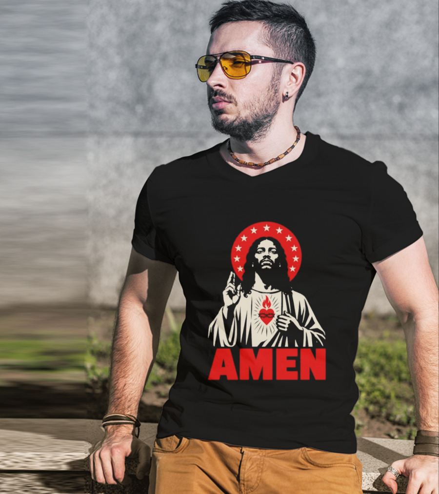 Amen Christ Ain't White Red Stars Iconic Representation T-Shirt