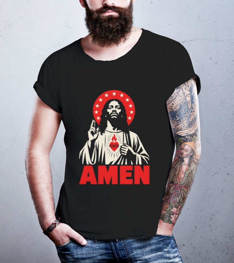 Amen Christ Ain't White Red Stars Iconic Representation T-Shirt