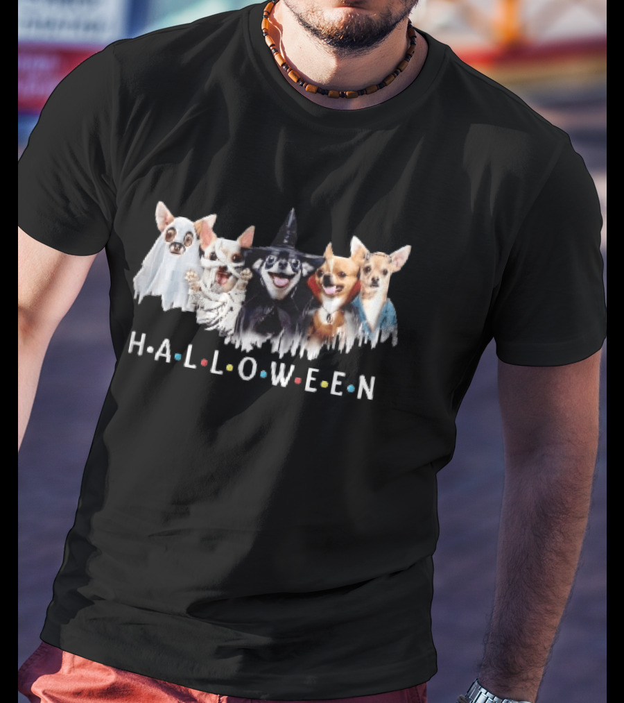 Halloween Five Chihuahuas Ghost Mummy Witch Vampire Costumes T-Shirt