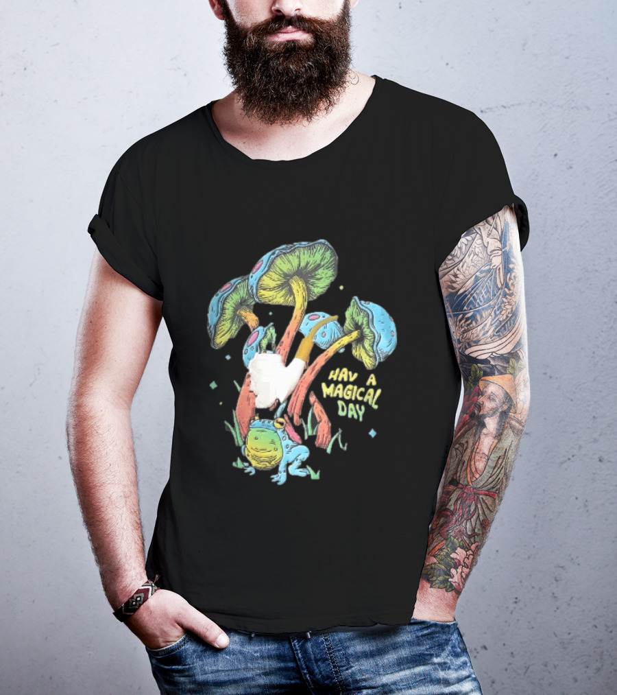 Have A Magical Day Colorful Mushrooms And Frog Pipe Cartoon T-Shirt