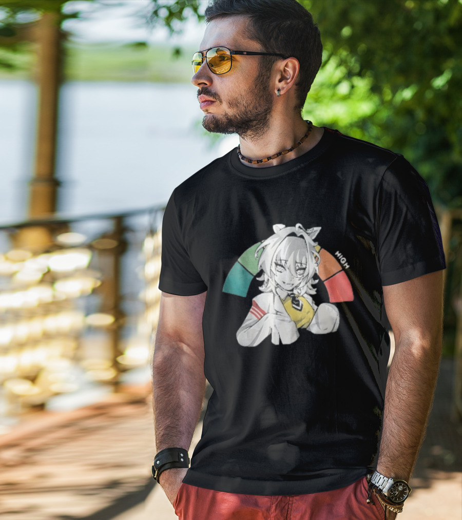High Anime Cat Girl White Hair Threat Meter Gauge T-Shirt