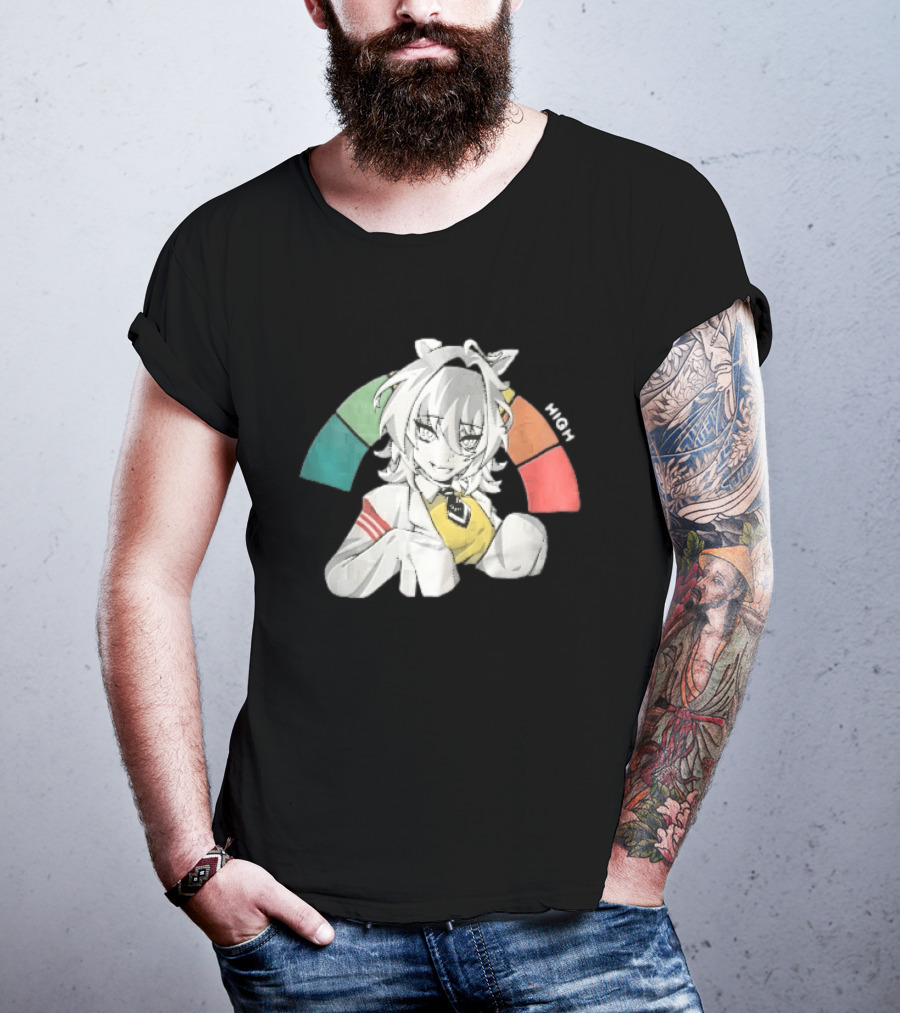 High Anime Cat Girl White Hair Threat Meter Gauge T-Shirt