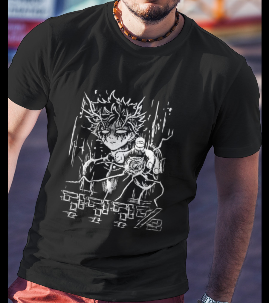 Question Marks Percent Glowing Eyes Anime Boy Telekinetic Energy Line T-Shirt