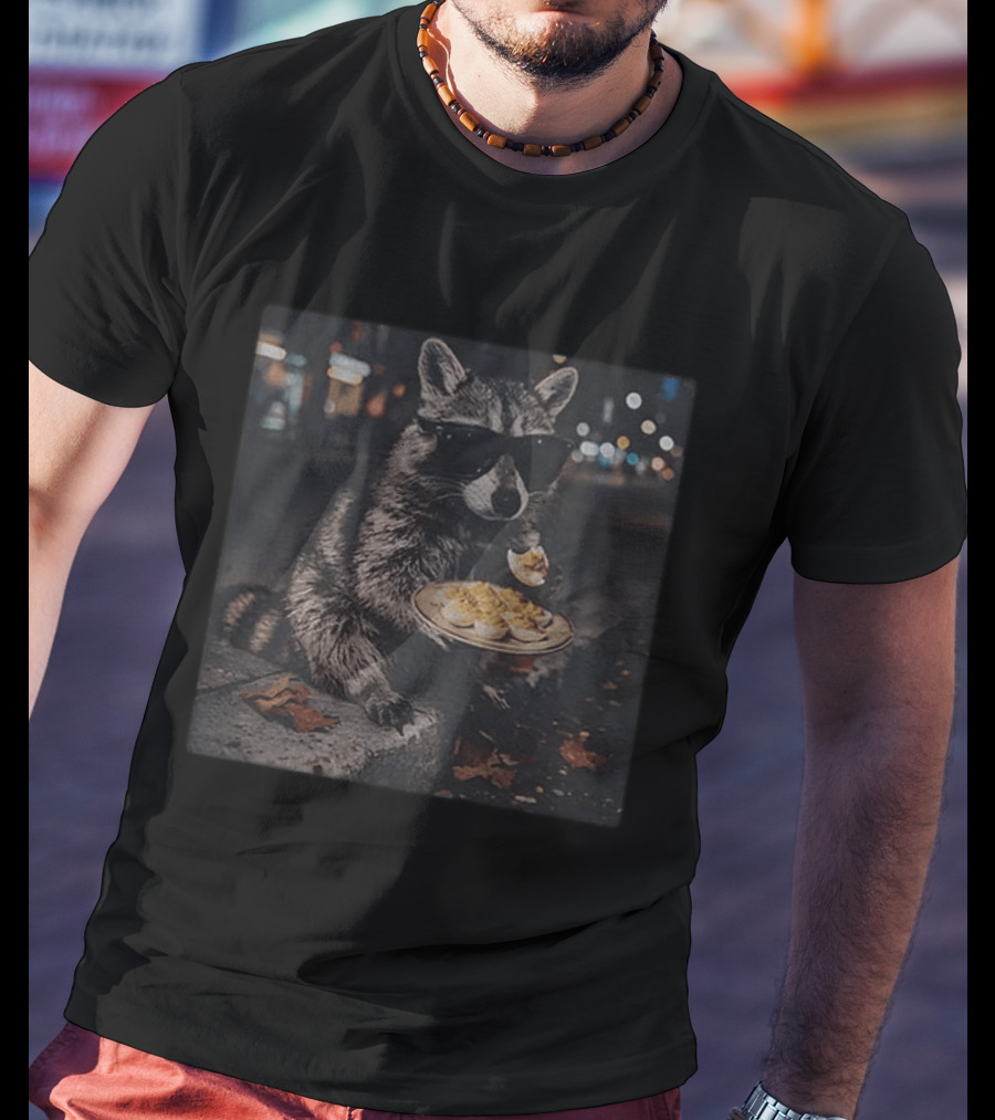 Raccoon Eating Deviled Eggs At Night Wearing Sunglasses T-Shirt