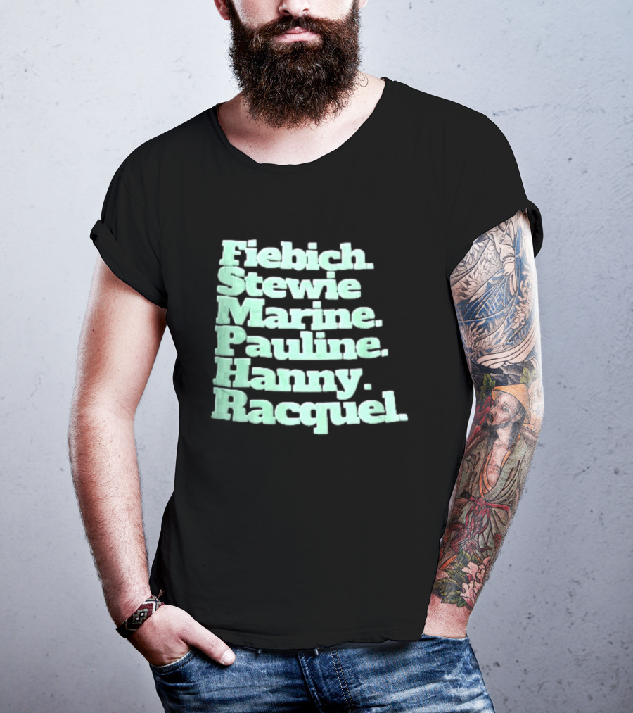 Fiebich Stewie Marine Pauline Hanny Racquel Mint Green Stacked Name List T-Shirt