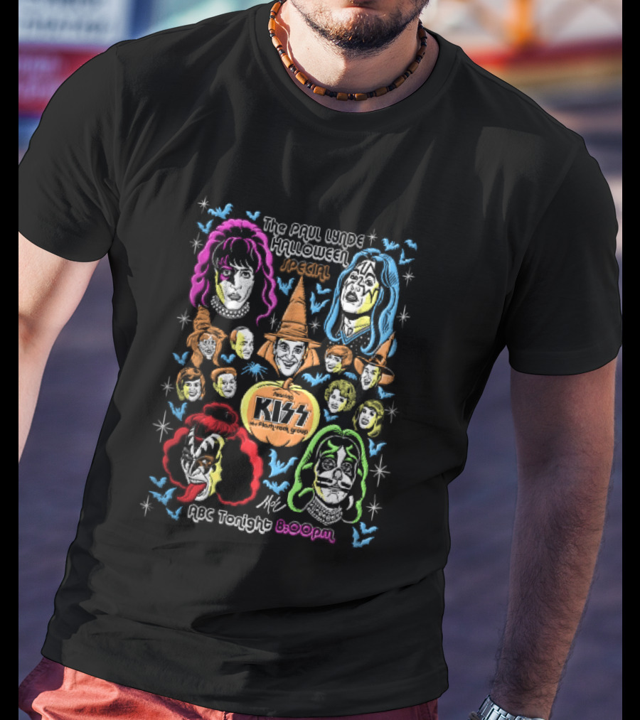 Kiss The Paul Lynde Halloween Special Flash Rock Group ABC Tonight 800pm Cartoon Caricatures Bats T-Shirt