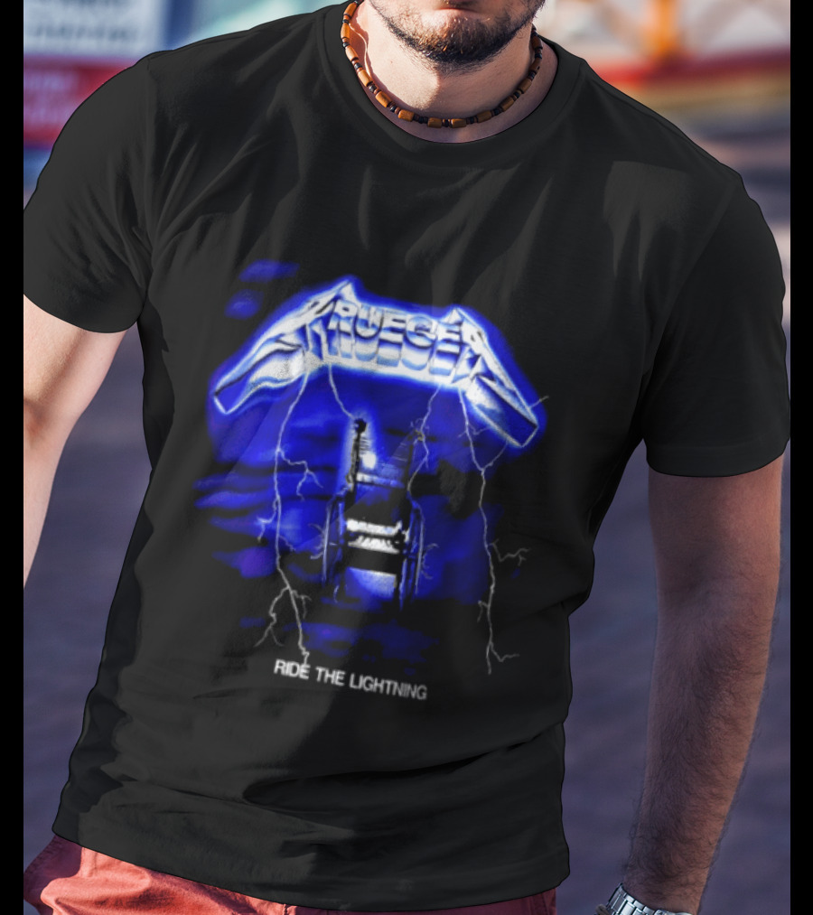 Krueger Ride The Lightning Wheelchair Electric Blue Thunderbolt T-Shirt