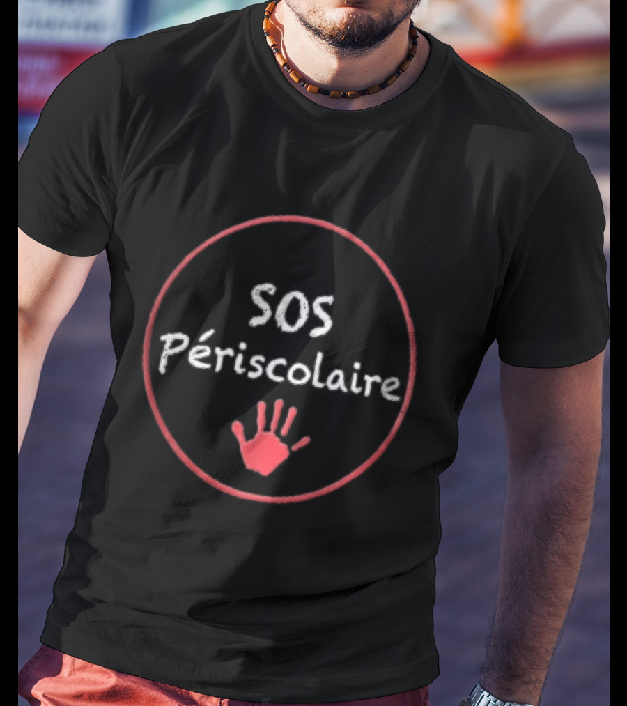 SOS Périscolaire Chalkboard Red Child Handprint Chalk Texture T-Shirt