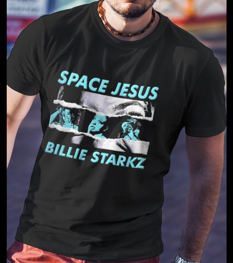 Space Jesus Billie Starkz Cyan Female Portraits T-Shirt