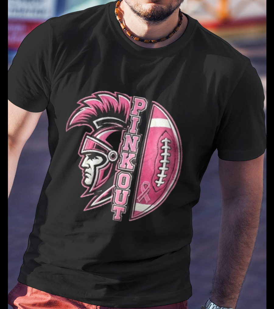 Maroa Forsyth Trojans Pink Out Football Helmet Breast Cancer Awareness Ribbon T-Shirt