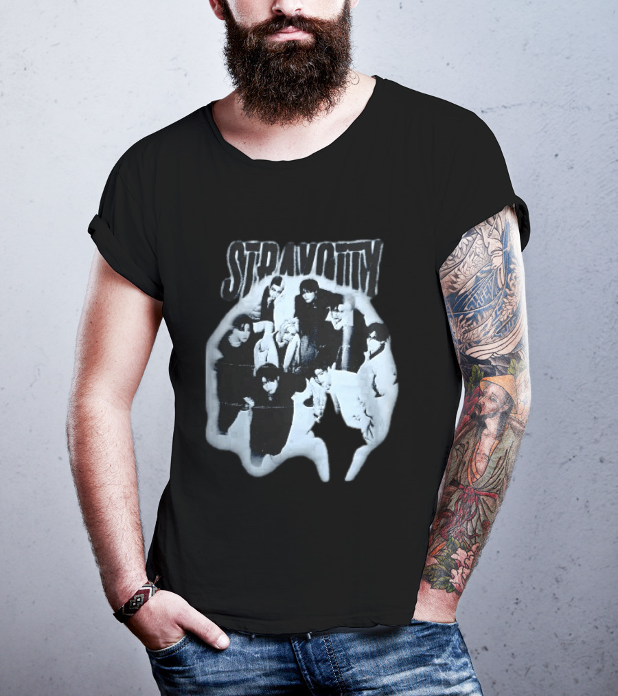 Stravotty K Pop Boy Group Monochrome Distressed Bootleg Photo T-Shirt