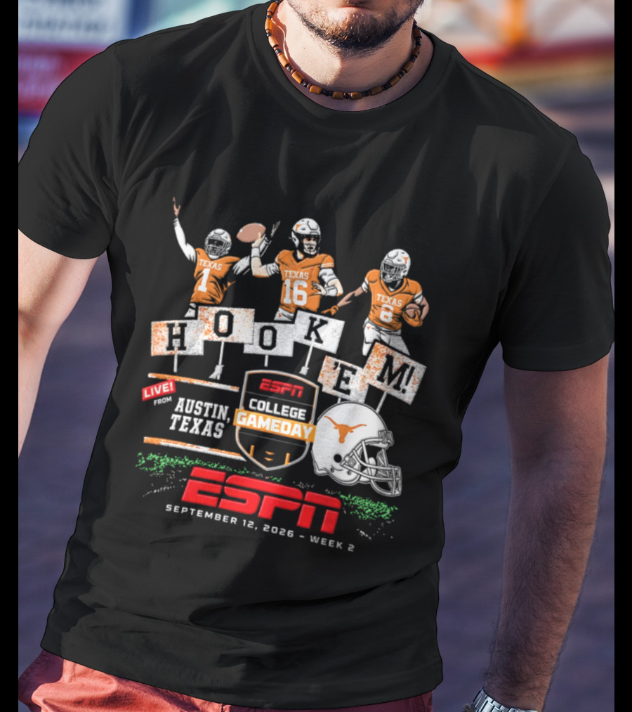 Texas Longhorns Quinn Ewers ESPN College Gameday Hook 'Em Austin Texas 2026 T-Shirt