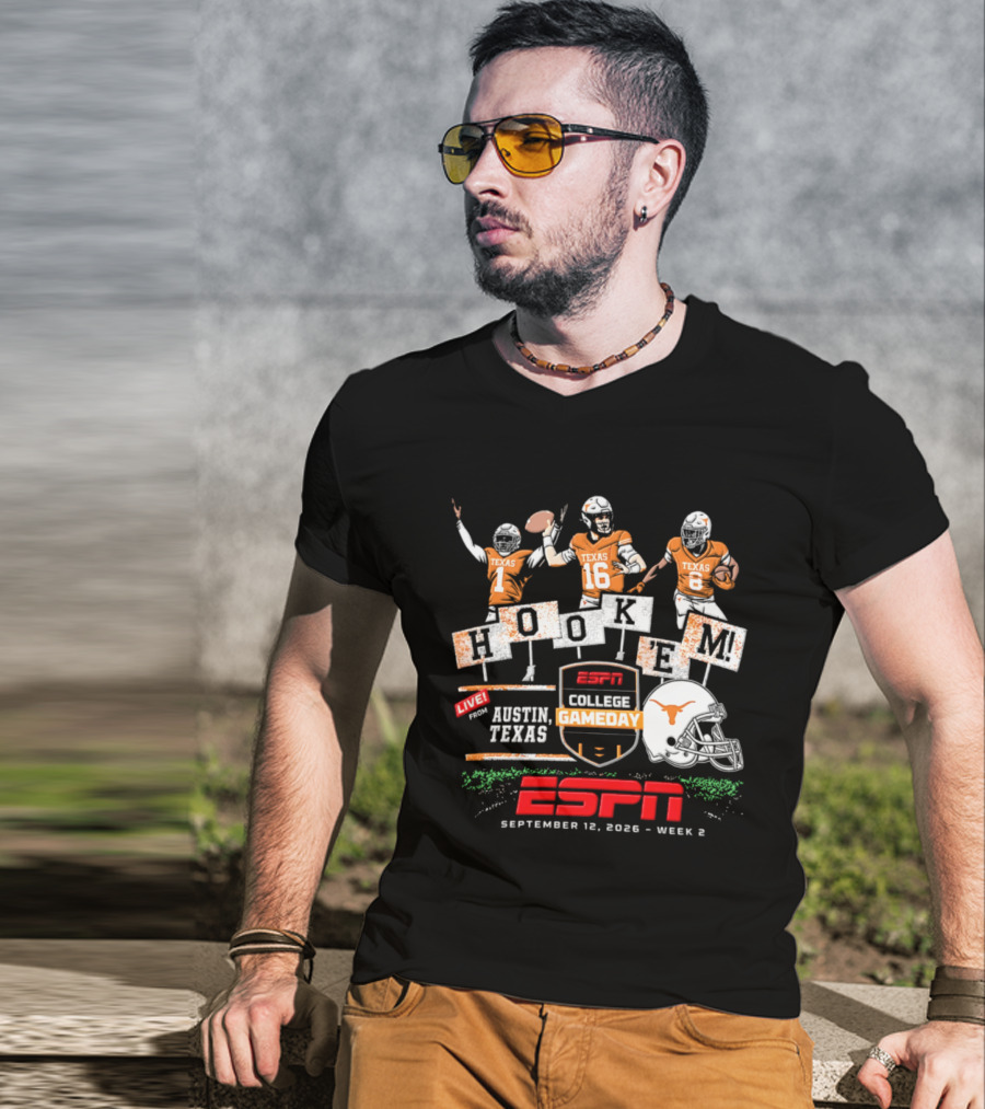 Texas Longhorns Quinn Ewers ESPN College Gameday Hook 'Em Austin Texas 2026 T-Shirt