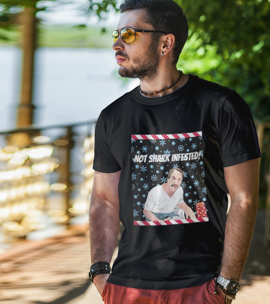 Not Shark Infested Mustache Man Snowflakes Wrapped Present T-Shirt