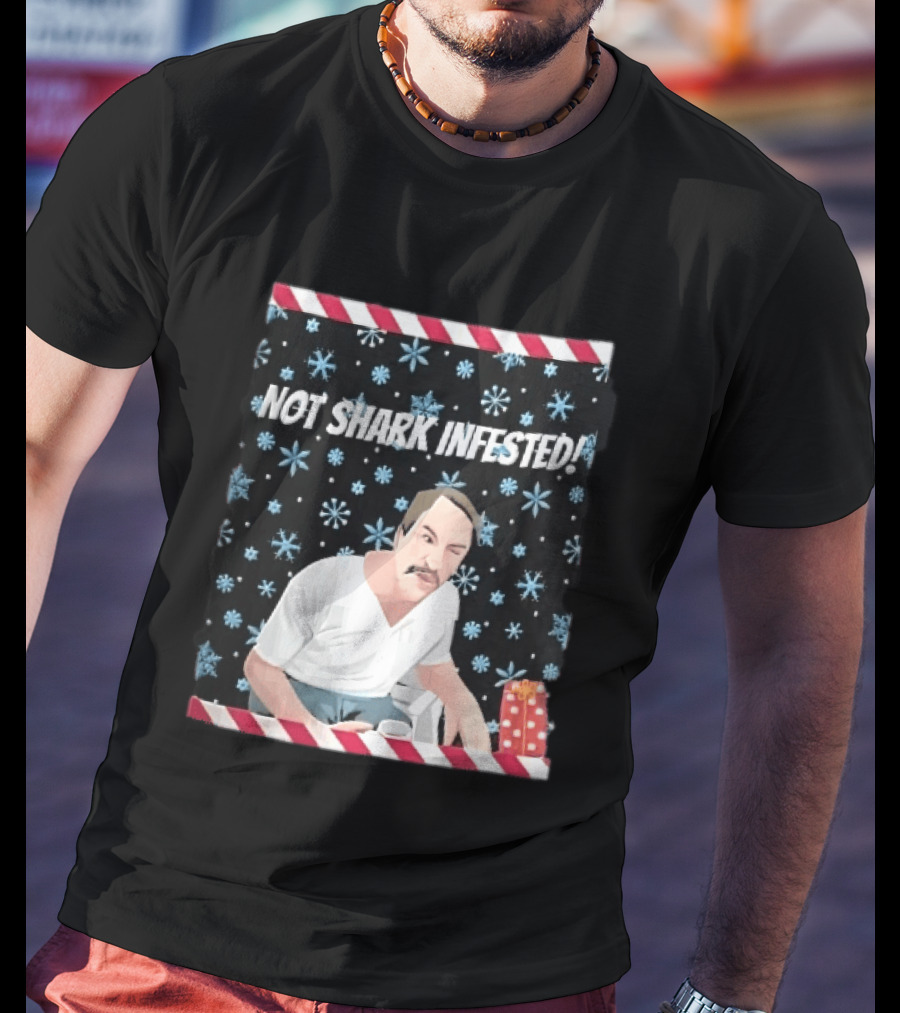 Not Shark Infested Mustache Man Snowflakes Wrapped Present T-Shirt