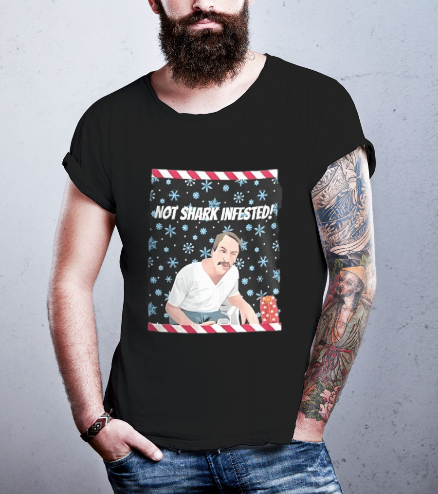 Not Shark Infested Mustache Man Snowflakes Wrapped Present T-Shirt
