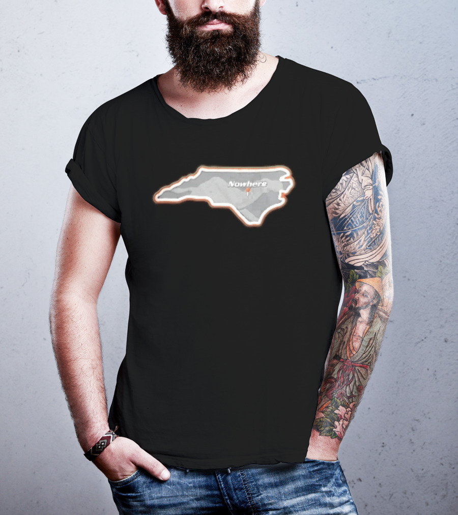 Nowhere North Carolina State Orange White Border Location Pin T-Shirt