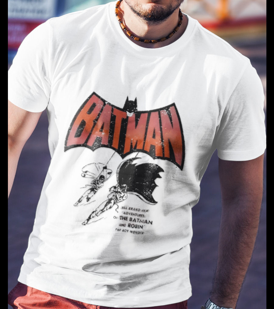 Batman All Brand New Adventures The And Robin Boy Wonder Distressed Line Swinging Capes T-Shirt