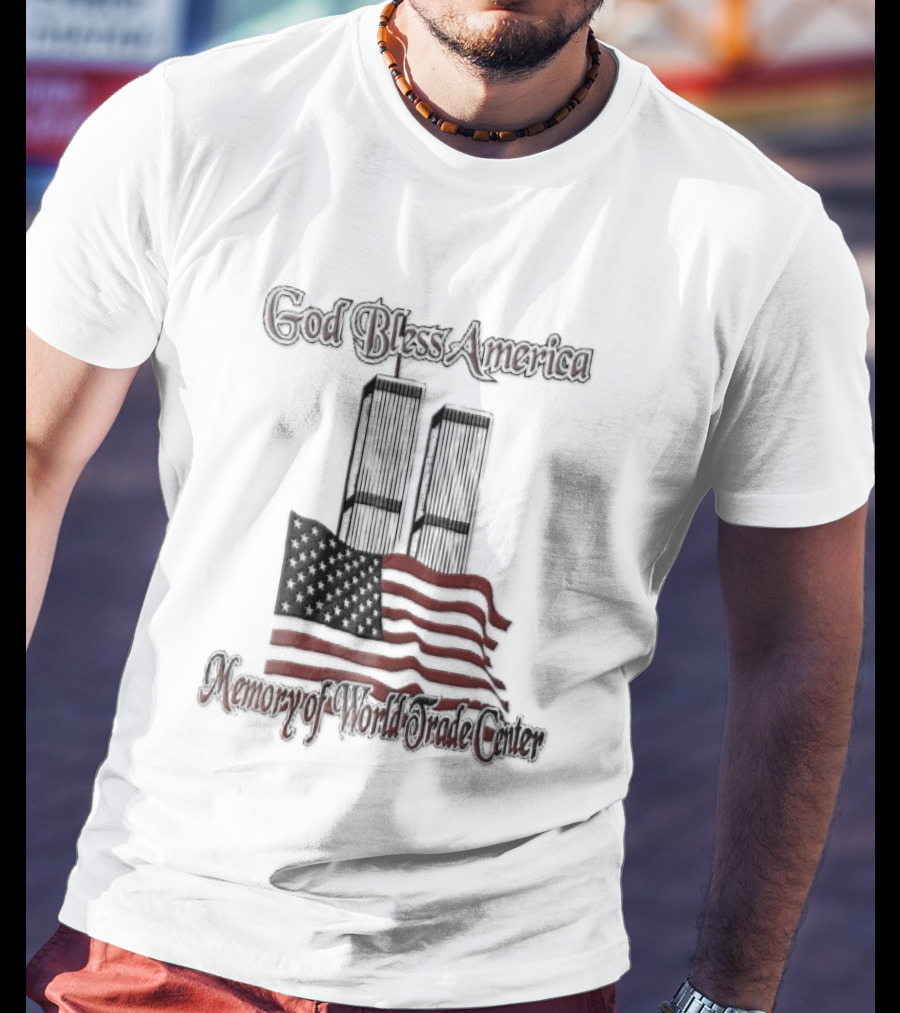 God Bless America World Trade Center Twin Towers US Flag T-Shirt