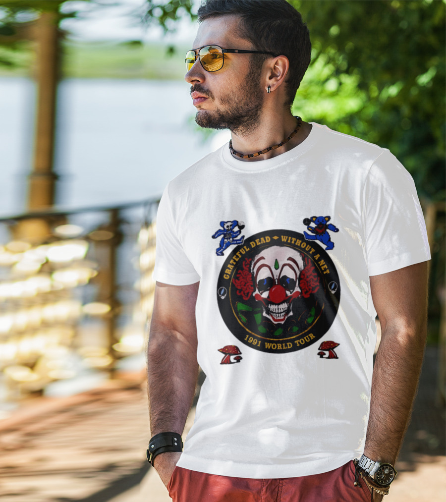 Grateful Dead Clown Skull Without A Net 1991 World Tour Dancing Bear T-Shirt