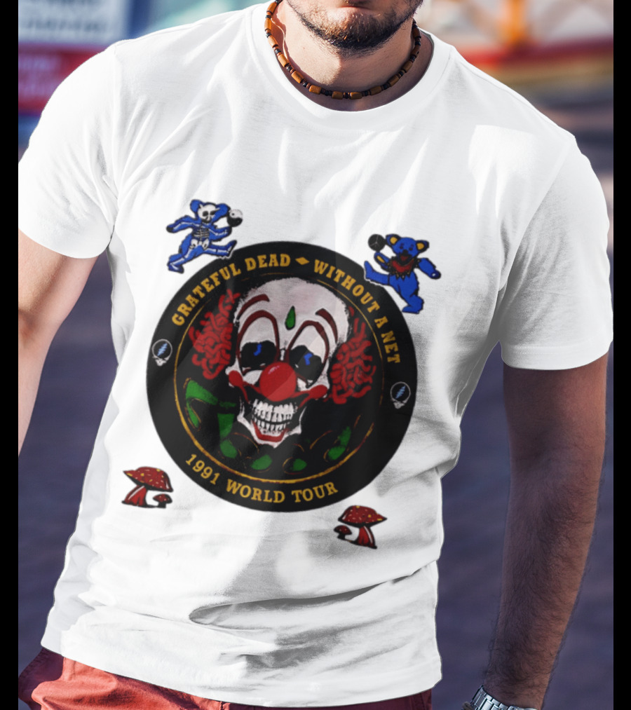 Grateful Dead Clown Skull Without A Net 1991 World Tour Dancing Bear T-Shirt